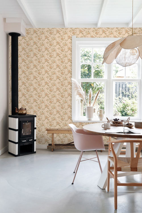 ESTAhome behang vintage bloemen beige, roze en groen - 50 x 900 cm - 132210
