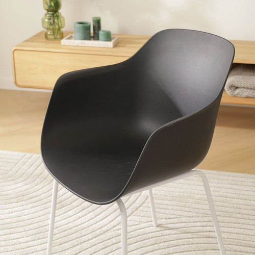 Nolon Nora-Puk Eetkamerstoel Zwart - met Armleuning - Wit Onderstel - vtwonen shop