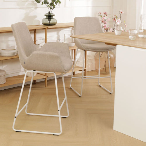 Nolon Nino-Eef Barkruk Beige - met Armleuning - Wit - 65 cm - vtwonen shop