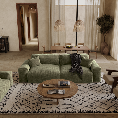 Premium Interiors - Bank CHEER - gewaafd fluweel vintage groen 220cm