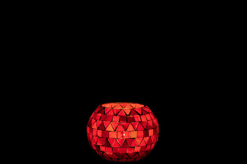 J-Line windlicht Mozaiek Driehoek - glas - rood/roze - small