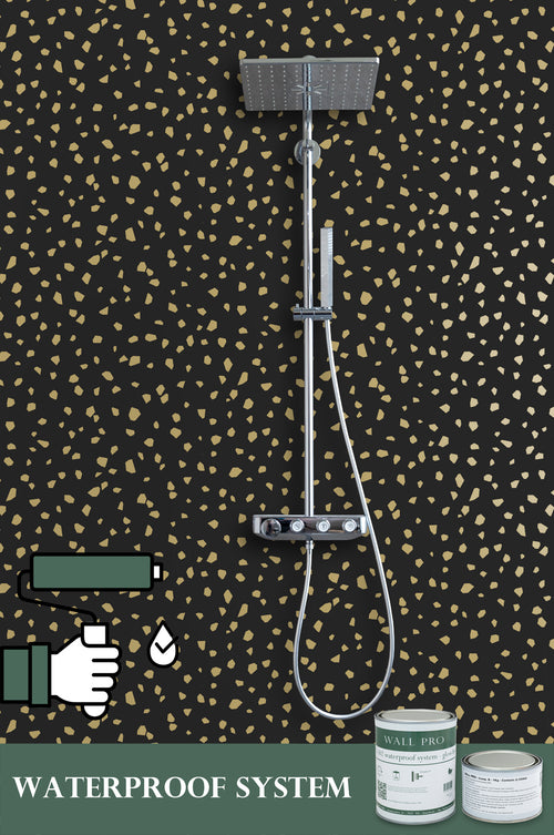 ESTAhome behang terrazzo zwart en goud - 53 cm x 10.05 m - 139134