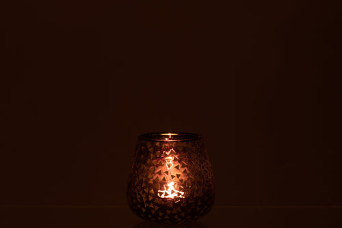 J-Line windlicht Driehoek - glas - zwart/goud - large