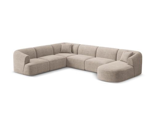 Cosmopolitan Design Modulaire panoramische hoekbank links Campi 7-zits, ribfluwelen cappuccino - 255x330x70cm