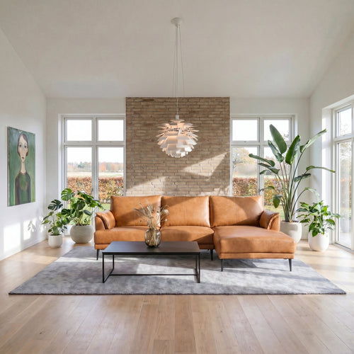 Furnhouse chaise longue bank rechts Soul - Cognacbruin - Leer - 155x233x88