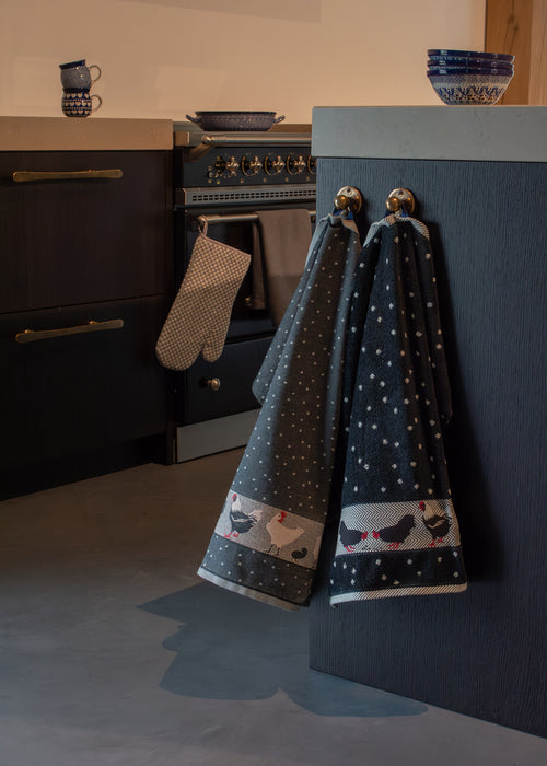 Luxe Keukendoek en Theedoek Kip Zwart- Bunzlau Castle - 100% biologisch GOTS katoen
