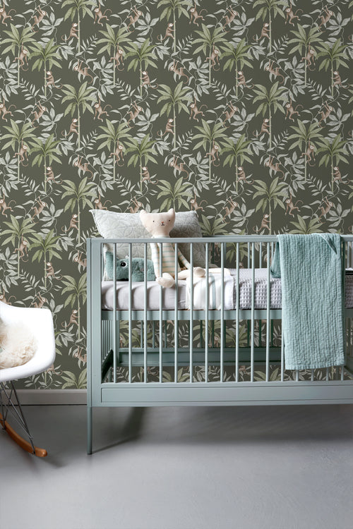 Borastapeter behang jungle dieren donkergroen - 53 cm x 10.05 m - 660619 - vtwonen shop