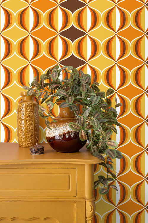 Sanders & Sanders behang retro ornamenten geel, bruin en oranje - 53 cm x 10.05 m - 935269 - vtwonen shop