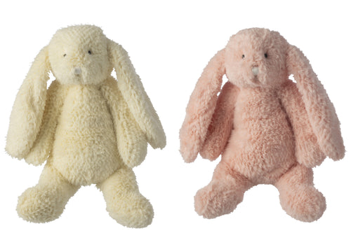 J-Line knuffelbeer Konijn - polyester - roze/geel - large - set van 2