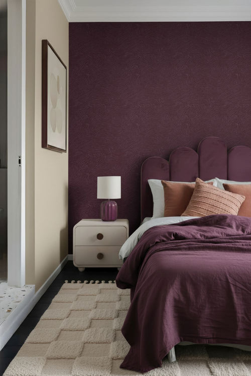 ESTAhome behang 3d golvende lijnen aubergine paars - 53 cm x 10.05 m - 131367