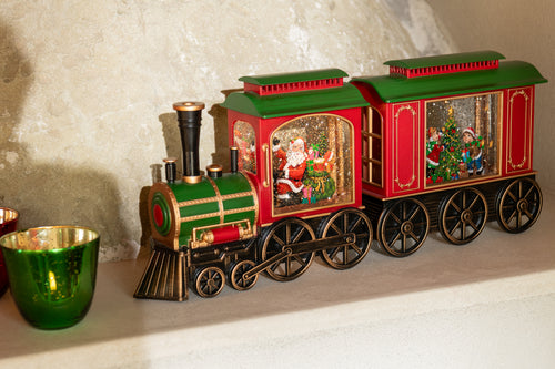 J-Line decoratie Trein + Muziek Kerstman - kunststof - mix - LED