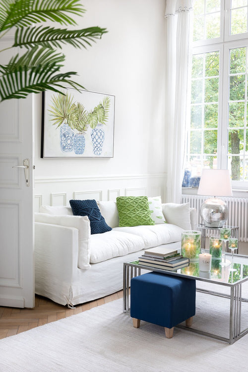 J-Line kussen Macrame Vierkant - katoen - blauw