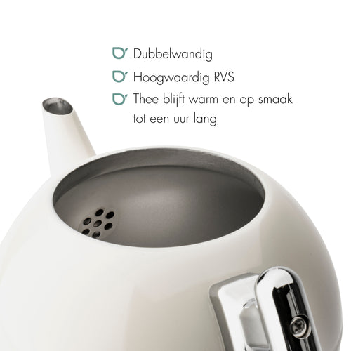 Bredemeijer - Duet® Bella Ronde – Dubbelwandige Theepot – 1,2 liter - RVS - Warm wit - vtwonen shop