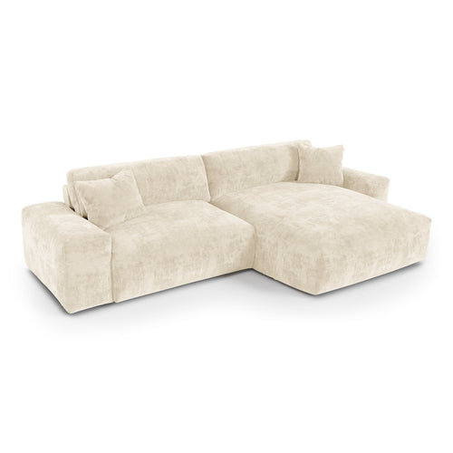 Premium Interiors - Rechthoekige hoekbank CHEER - gewaafd fluweel crème 312cm