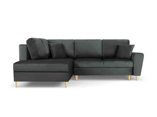 Cosmopolitan Design Uitklapbare hoekbank links met opbergdoos Kyoto 5-zits, flueel, donkergrijs - 194x243x88cm