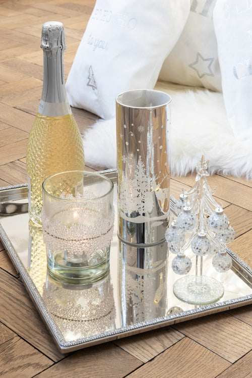 J-Line decoratie Boom met ballen Sterretjes - glas - zilver - small - vtwonen shop