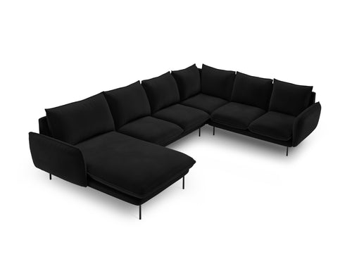 Cosmopolitan Design Panoramische hoekbank rechts Vienna 7-zits, flueel, zwart - 235x330x95cm