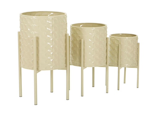 Set van 3 gekleurde metalen plantenpotten