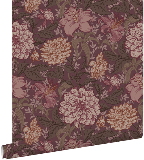 ESTAhome behang vintage bloemen donker paars - 50 x 900 cm - 131851