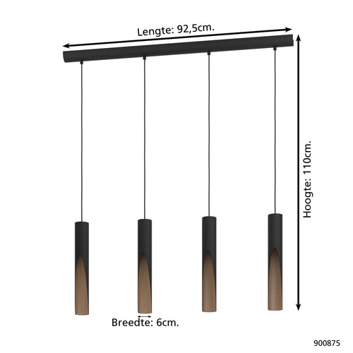 EGLO hanglamp Barbotto - gu10 - 92,5 cm - zwart/bruin - staal