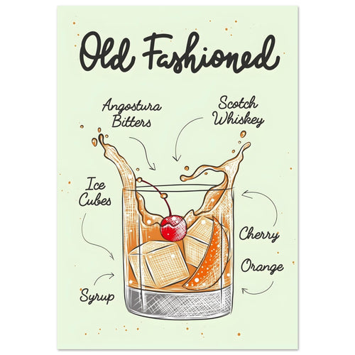 Artfulprints  Old Fashioned cocktail I – Illustratie   poster A4 21x29.7 cm