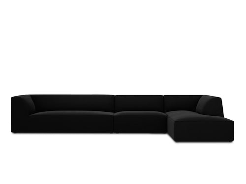 Micadoni rechter hoekbank Ruby 5-zits, flueel, zwart - 180x366x69cm