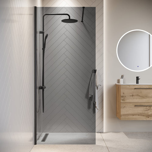 Badplaats Douchewand Rizani 100 x 200 cm – Zwart – Rookglas Inloopdouche 8 mm Veiligheidsglas
