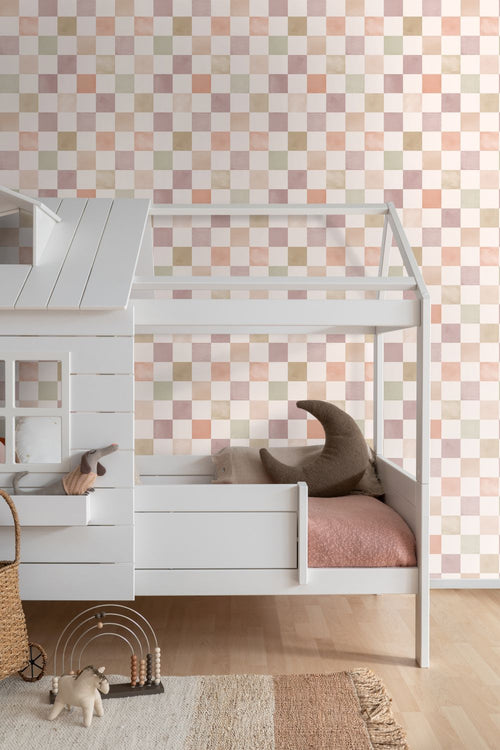 ESTAhome behang geblokt motief beige en paars - 50 x 900 cm - 131720
