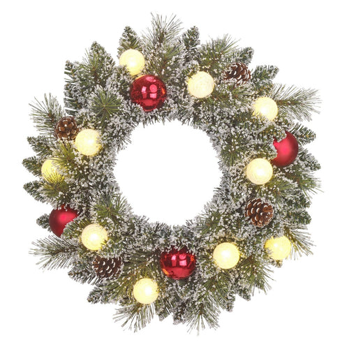 Black Box Trees Kaprun Kerstkrans met LED Verlichting - Kerst Krans Ø45 cm met Kerstversiering en Dennenappels - Groen Frosted, Rood
