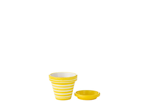 J-Line bloempot Granada Stripes Handmade + Painted - keramiek - geel - extra small - Ø 17 cm