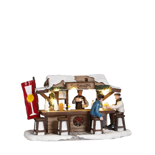 Luville Kerstdorp Miniatuur Schnaps Markt - Kerstversiering met Verlichte Schnapskraam - Guirlande voor je Kerstdorp - Kerstslingers met Proostende