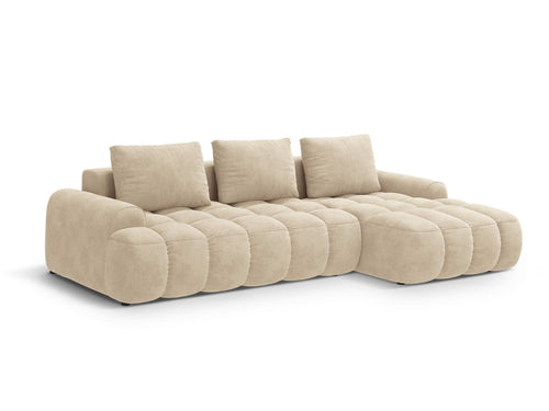 Cosmopolitan Design Converteerbare hoekbank rechts met opbergdoos Linz 3-zits, flueel lichtbeige - 142x275x84cm