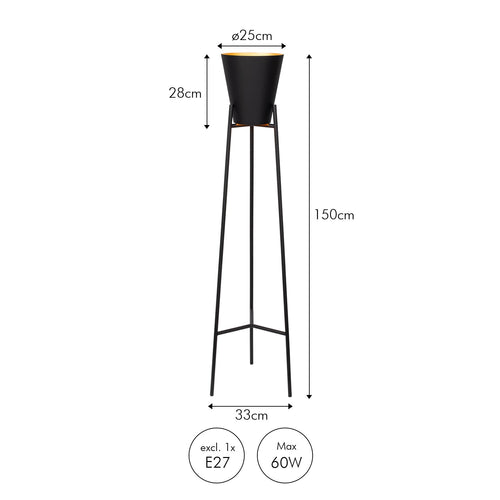 Atmooz vloerlamp Xavier - zwart-goud - Ø 33 x H 150 cm - E27
