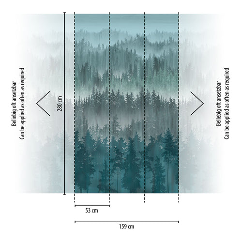 Livingwalls fotobehang bomen blauw, grijs en petrolblauw - 159 x 280 cm - AS-391813