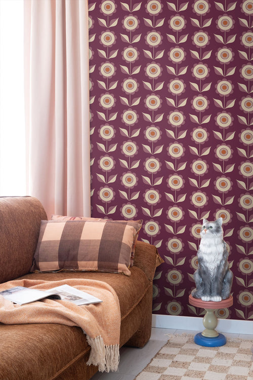 ESTAhome behang bloemen donker paars - 50 x 900 cm - 131863