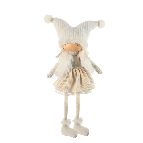 Sia Deco - Kerstfiguurtje Fillette à Asseoir Fluweel - Crème / 63 cm - Crème - Polyester - H63 - vtwonen shop