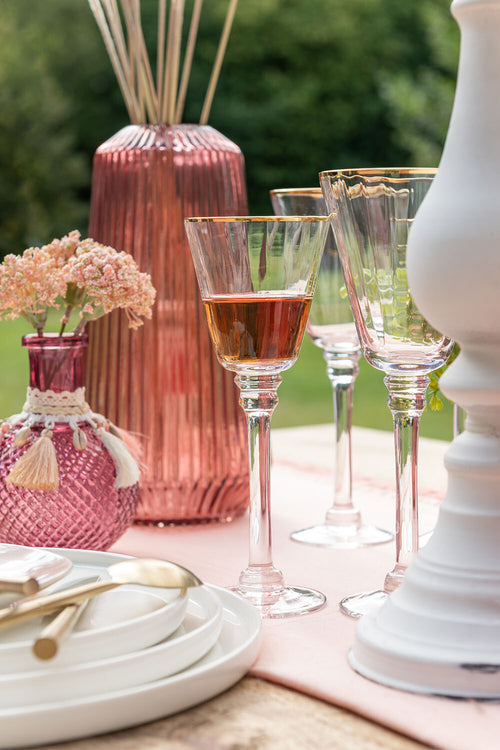 J-Line glas witte wijn Rand - glas - transparant/goud - 6 stuks