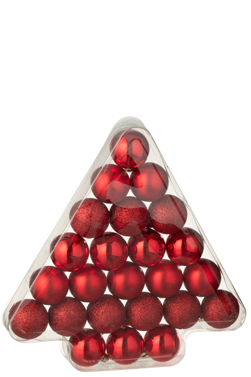 J-Line kerstbal - kunststof - kerstrood - doos van 24