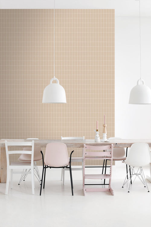 ESTAhome behang kleine tegeltjes donker beige - 50 x 900 cm - 131792