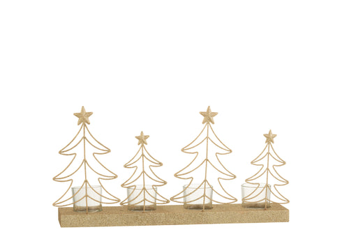 J-Line theelichthouder Kerstbomen Glitters - hout - goud