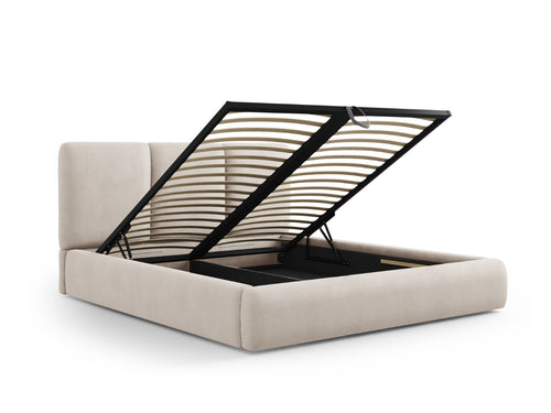 Cosmopolitan Design Opbergbed met hoofdeinde Nicolas 160x200cm, chenille, beige - 220x180x100cm