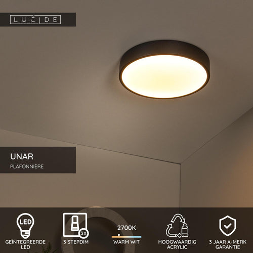 Lucide plafonnière UNAR - Geïntegreerde LED - Zwart