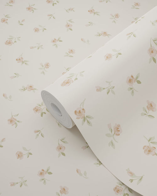 ESTAhome behang vintage bloemetjes beige, roze en groen - 50 x 900 cm - 132219