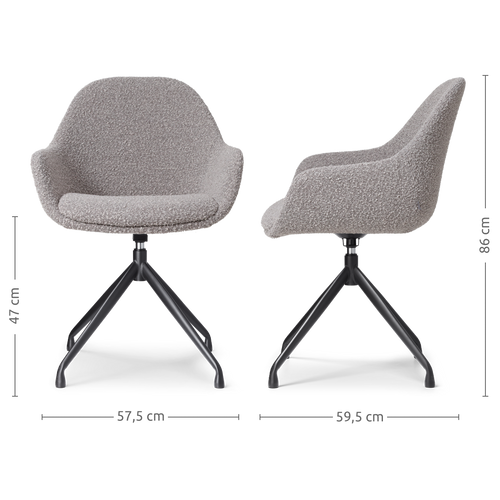 Nolon Nola-Mae Draaibare Eetkamerstoelen Bouclé Taupe - Zwart - 2x - vtwonen shop