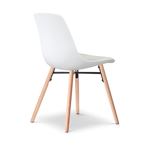 Nolon Nena-Liv eetkamerstoel wit met naturelbeige zitkussen - houten onderstel
