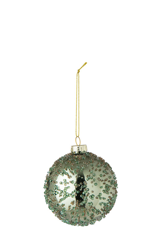 J-Line Kerstbal met parels - glas - mintgroen - set van 24