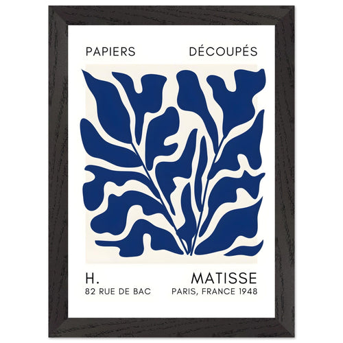 Artfulprints Poster met Lijst Matisse – Seabed shapes navy blue II   - A4 21x29.7 cm - Blauw