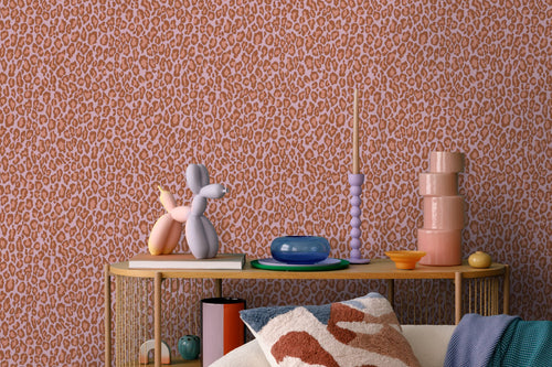 ESTAhome behang panterprint terracotta en lila paars - 53 cm x 10.05 m - 131402