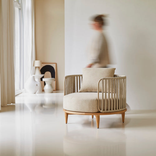 Tikamoon Fauteuil van massief teak en stof - Beige - vtwonen shop