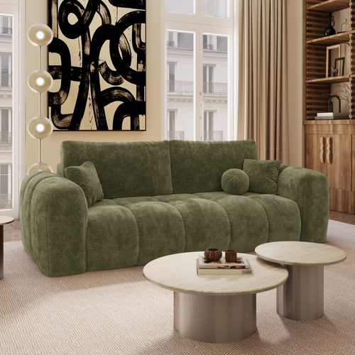 Premium Interiors - Slaapbank met opbergruimte SKY - gewaafd fluweel vintage groen 260cm